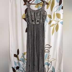 90s Vintage Hippie cotton and Velour Maxi dress Sz M